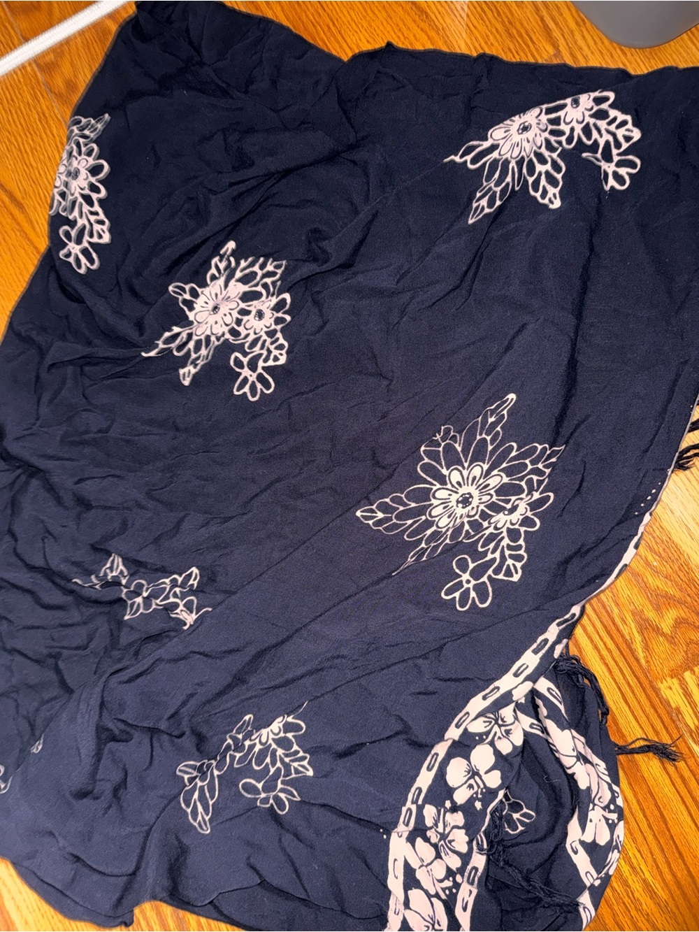 Black Floral Wrap Scarf with white flower Print